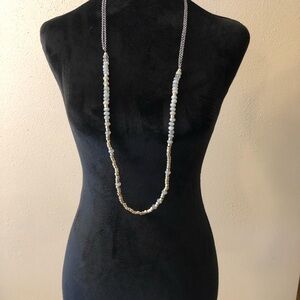 Chicos Elegant Glass Beaded Necklace with Silver Accents